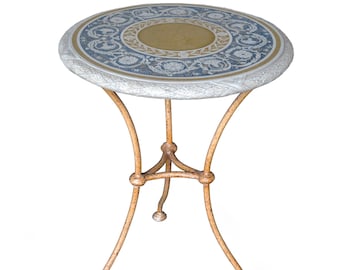 Handmade Scagliola Art Inlay Side Table with Iron Base