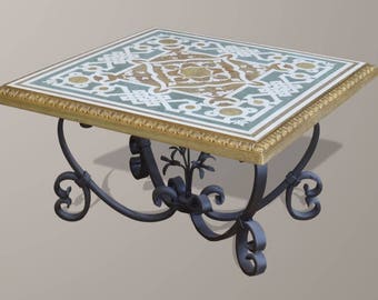 coffee table side table decorative inlay sofa table cocktail handicraft scagliola top wrought iron base