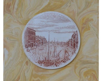 Quadretto veduta Venezia incisione su scagliola Giallo Siena
