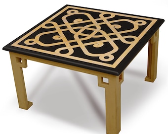 Coffee table side table marble top scagliola art inlay iron base