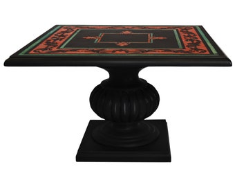 Coffee Table Black Slate Top lacquered wooden base inlaid decoration Cupioli made in Italy