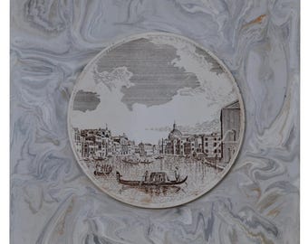 Quadro paesaggio Venezia incisione su selenite grigia marmorizzata