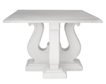 Square coffee table white marble top lacquered wooden base handmade in Italy by Cupioli