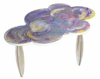 Coffee table Lilac scagliola artistic table cloud top plexiglass legs