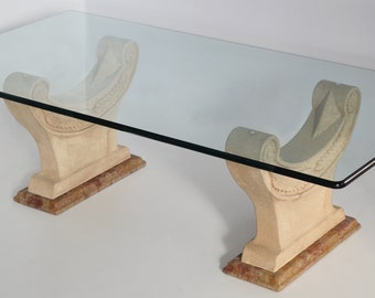 Coffee cocktail table crystal top carved stone Royal Yellow marble made in Italy