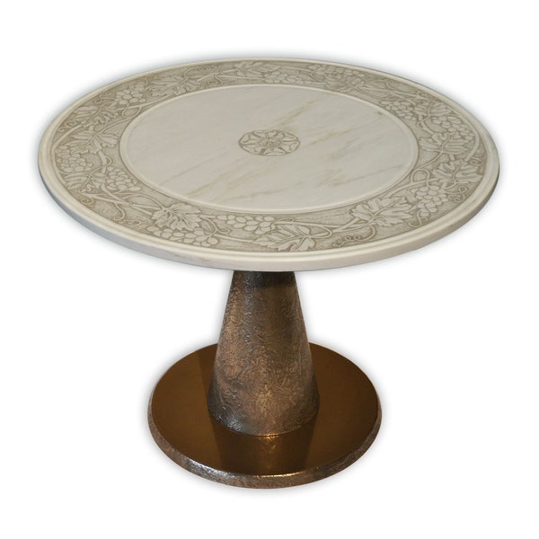 Bas-relief Raisins Marbre Blanc Table d’Appoint Bronze Métal texturé base en bois texturé