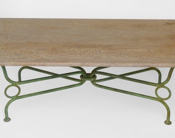 Travertine coffee table grape branch relief decoration iron base