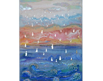 Blue modern wall panel scagliola art decoration in relief