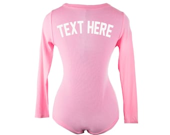 Custom Text or Last Name Pink Ribbed PJ Thermal Romper- Adult Cheeky Long Sleeve Custom Pink Pajama Rib One Piece Adult Onepiece Name Text