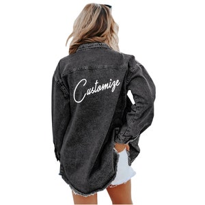 Veste-chemise en jean bleu noir personnalisée, Employés de vêtements avec logo d'entreprise, Cadeau personnalisé pour elle, Chemises habillées pour EVJF, Monogramme