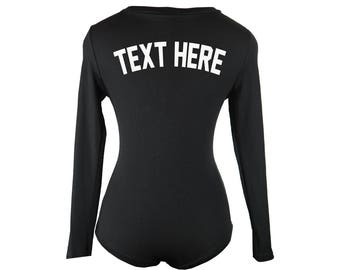 Custom Text or Last Name Black Ribbed PJ Thermal Romper- Adult Cheeky Long Sleeve Custom Black Pajama Rib Onepiece Adult One Piece Name Text