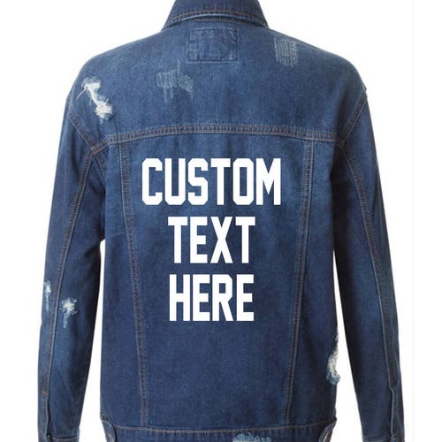 CUSTOM TEXT Long Oversized Denim Jacket Mid-wash Vintage - Etsy