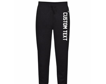 TEXTO PERSONALIZADO suave Fleece pantalones de jogger largo- Personalizar cordón negro fleece pantalones- regalo para su- personalizado Athletic Jogger pantalones- regalo para ella