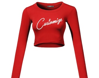 さらに100円引き◆WOOALONG◆Lettering slit span crop T-shirt Wholesale Women Solid Color Slant Collar Long Sleeve