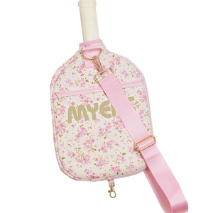 Personalisierte Blumenmuster Pickleball Paddel Tasche, Geschenk für Pickle Ball Liebhaber, rosa lila Blumenmuster Hülle für Schläger
