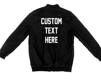 Unisex Black Bomber Jacket, Custom Bomber Jacket, Custom Name, Personalized Gift for him or her, Wedding Matching Bombers, Business Logo