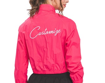 Custom Text Lightweight Windbreaker Jacket, Personalized Athletic Zip Up Cropped Jacket, Yoga Cheer Sports Team Business Logo Wind Breaker