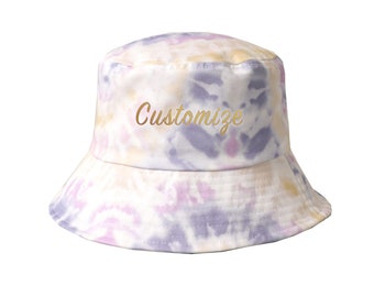 Personalized Tie Dye Bucket Hat, Custom Embroidery Purple Sun Hats, Bachelorette Party Favors, Gifts for Bridesmaids from Bride, Beach Cap