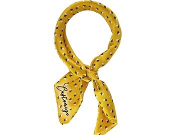 Bufanda de satén dorado amarillo personalizado, bandana de cuello abstracto personalizado, bufanda cuadrada grande geométrica o pañuelo, regalo para ella