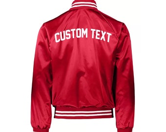 UNISEX CUSTOM Red Varsity Bomber Jacket- Long Sleeve Zip Up Bright Red Varsity Sports Jacket- Lightweight Bomber- Customize Varsity Jacket