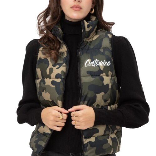 Custom Text Camo Puffer Vest Monogram 
