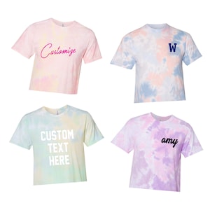 Customized Pastel Tie Dye Crop Shirt, Personalized Tie Dye Short Sleeve Tees, Bachelorette Party Favors from Bride, Girls Weekend Shirts