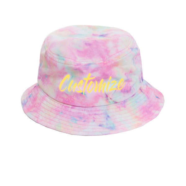 Personalized Neon Tie Dye Bucket Hat, Custom Embroidery Bright Sun Hat, Bachelorette Party Favor, Gift for Bridesmaids from Bride, Beach Cap