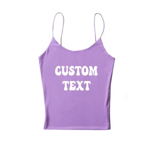 Custom Text Thin Strap Double Layer Cami Top, Personalized Stretchy Skinny Strap Camisole Tank, Business Logo, Bachelorette Party Shirts