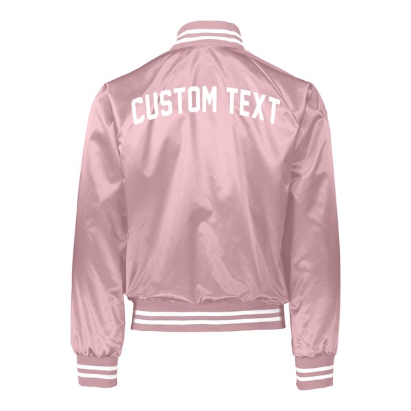 UNISEX CUSTOM Pink Varsity Bomber Jacket- Long Sleeve Zip Up Light Pink Varsity Sports Jacket- Lightweight Bomber- Customize Varsity Jacket