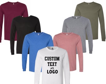 Custom Text or Business Logo Unisex Long Sleeve Shirt- Personalized Long Sleeve Shirt- Customize Shirt with Your Own Logo- Jersey Unisex Tee