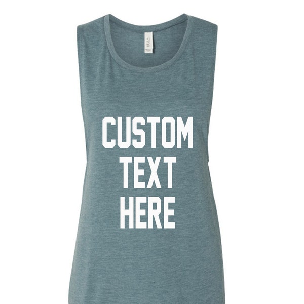 CUSTOM Denim Blue Flowy Muscle Tank Top- Women and Teens- Choose Font- Choose Color Create Your Own Tank Top Custom Made for You Blue Tank