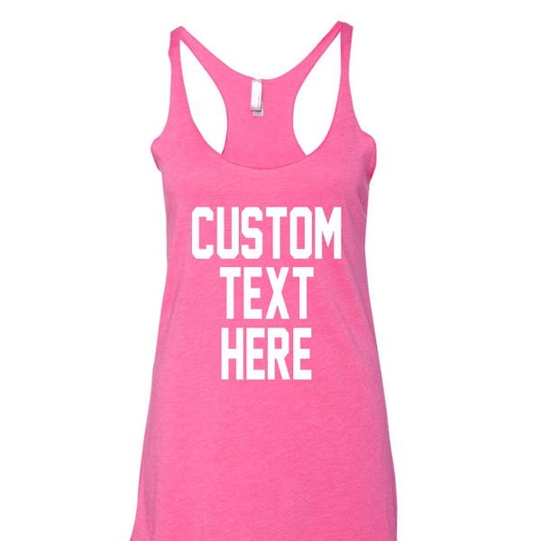 CUSTOM Text PINK Racerback Flowy or Crop Top Relaxed Tank Top- Lightweight Pink Tank Tops- Bachelorette Party- Group Tanks- Custom Pink Tank