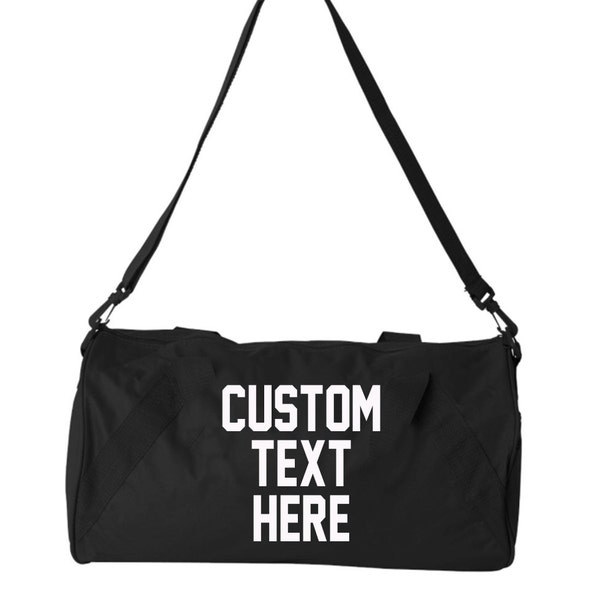 CUSTOM TEXT Duffel Bag with Strap- Sports and Gym Shoulder Duffel Bag with Personalize Text- Recycled Customize Words Tote Bag