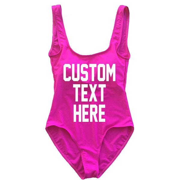 CUSTOM HOT PINK One Piece Swimsuit- Create Your Own Monokini Swimwear- Letters, Words, Fonts -You Pick- Custom Saying Onepiece
