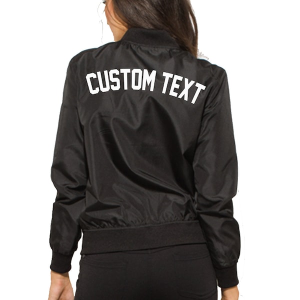 FRAUEN CUSTOM Schwarze Bomberjacke - Langarm-Reißverschluss Schwarze Bomberjacke - Klassische Personalize Bomberjacke - Benutzerdefinierte Text - Brautjacke