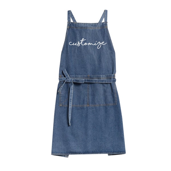 Customized Denim Light or Dark Wash Apron, Artist Cooking Personalized Embroidered Apron, Chef Painting Baking Gift, Hostess Gift Idea