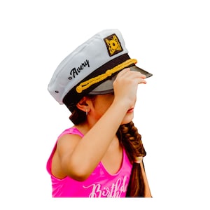 Personalized Youth Kids Captain Hat, Custom Text Sailor Yacht Skipper Adjustable Cap, Birthday Party Nautical Theme Event, Monogrammed