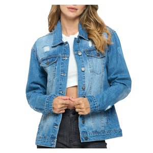 CUSTOM TEXT Oversized Denim Jacket Mid-wash Vintage Inspired Distressed ...