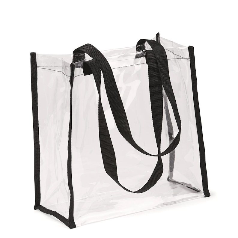 Choose Font Choose Text CUSTOM TEXT Clear Tote Bag with Black Piping Custom Clear Top Handle Tote Bag Customize Trendy Grocery Bag