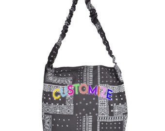 Personalized Paisley Print Bandana Shoulder Bag, Embroidered Custom Text Bandana Crossbody Bag, Bachelorette Party Favor, Business Logo