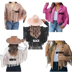 Customized Embroidery Suede Fringe Jacket, Boho Music Festival Country Concert Fringe Jacket, Bachelorette Party Western Outfit, Open Front image 5