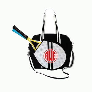 Custom Monogram Pickleball Tennis Racquet and Sports Bag, Gift for Her Gym Bag with Pickle Ball Pouch, Business Logo Gym Team Shoulder Bag