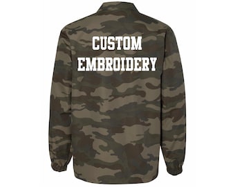 Mens Custom Embroidered Camo Jacket, Mens Coach Jacket, Lightweight Camouflage Jacket, Personalized Mens Windbreaker, Mens Coach’s Jacket