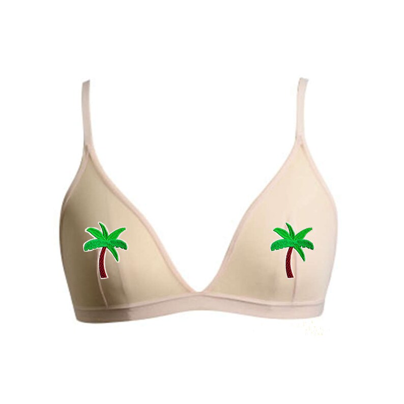 Tropical Fashion Mesh Bralette for Women Teens Sheer Mesh Bralette Palm Tree Pasties Black Sheer Bralette Applique Bra w Adjustable Straps