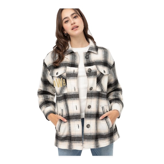 Personalized Black and Ivory Plaid Jacket Custom Monogram 