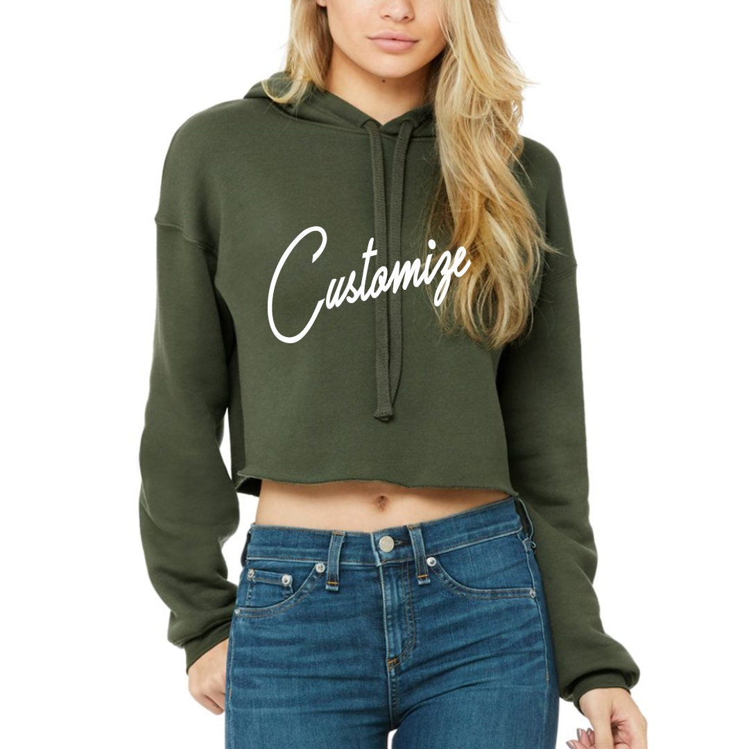 CUSTOM TEXT Soft Fleece Long Sleeve Crop Sweatshirt