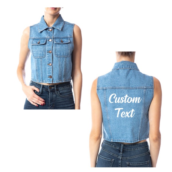 Customized Denim Vest, Boho Festival Denim Crop Vest, Womens Cropped Jean Vest, Embroidered Western Denim Button Vest, Bachelorette Party