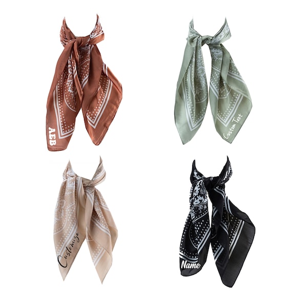 Custom Text Sage Green Paisley Satin Scarf, Personalized Light