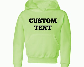 Custom Text Youth Neon Hoodies, Personalized Fleece Hooded Sweatshirt for Kids, Sports Team Logo Hood Pullover