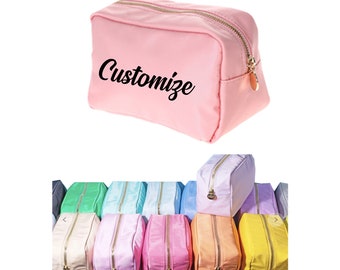 Custom Text Cosmetic Bag, Business Logo Makeup Zipper Bag, Many Colors Round Zipper Nylon Cosmetic Pouch Bag, Traveling Case Pencil Pouch